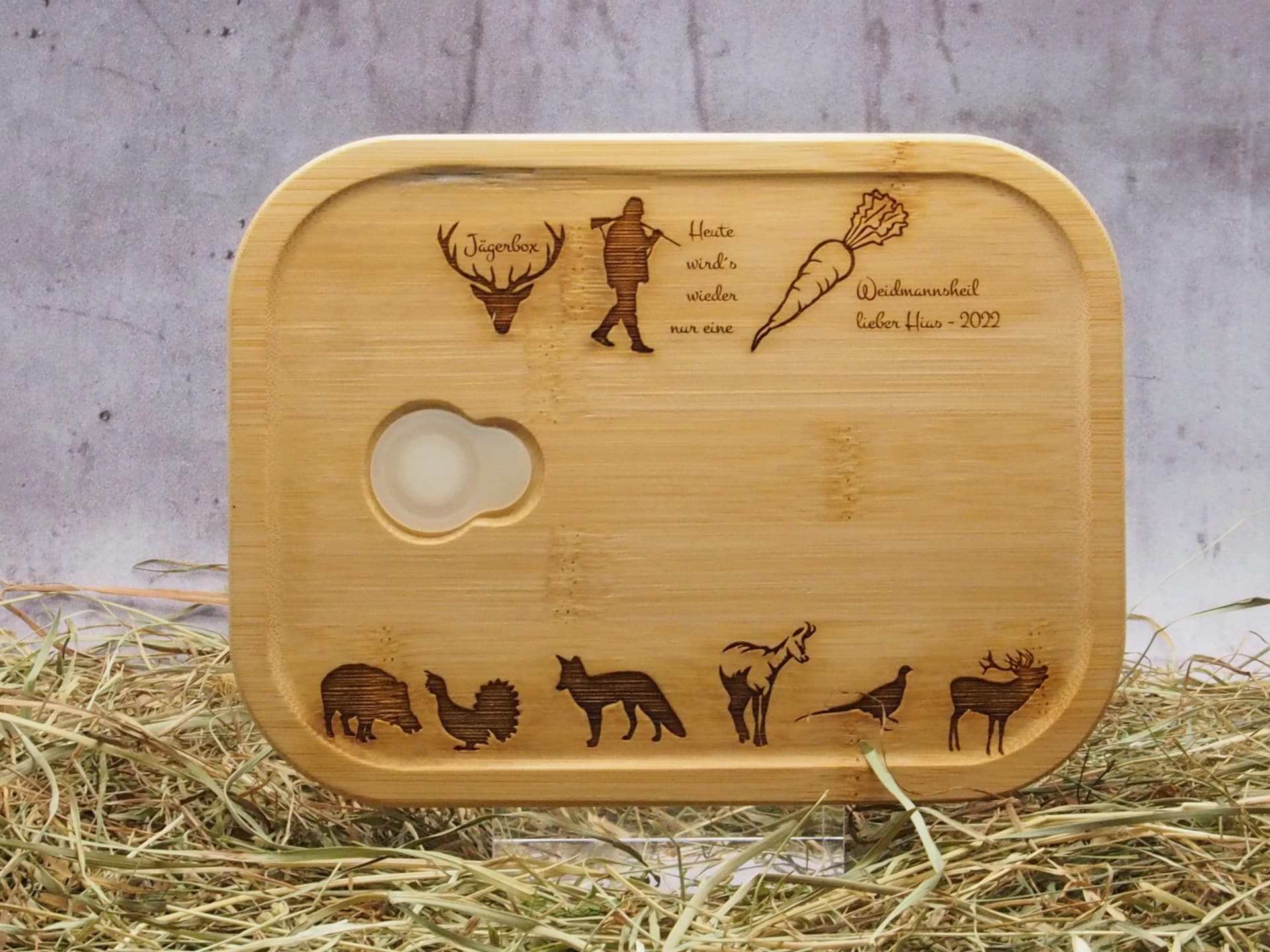 Jausenbox aus Borosilikatglas mit Bambusdeckel inkl. Wunschgravur