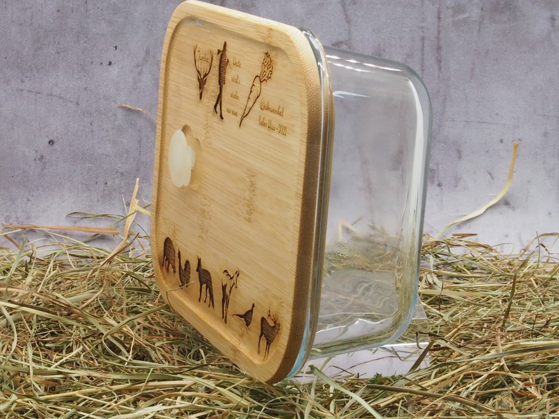 Jausenbox aus Borosilikatglas mit Bambusdeckel inkl. Wunschgravur