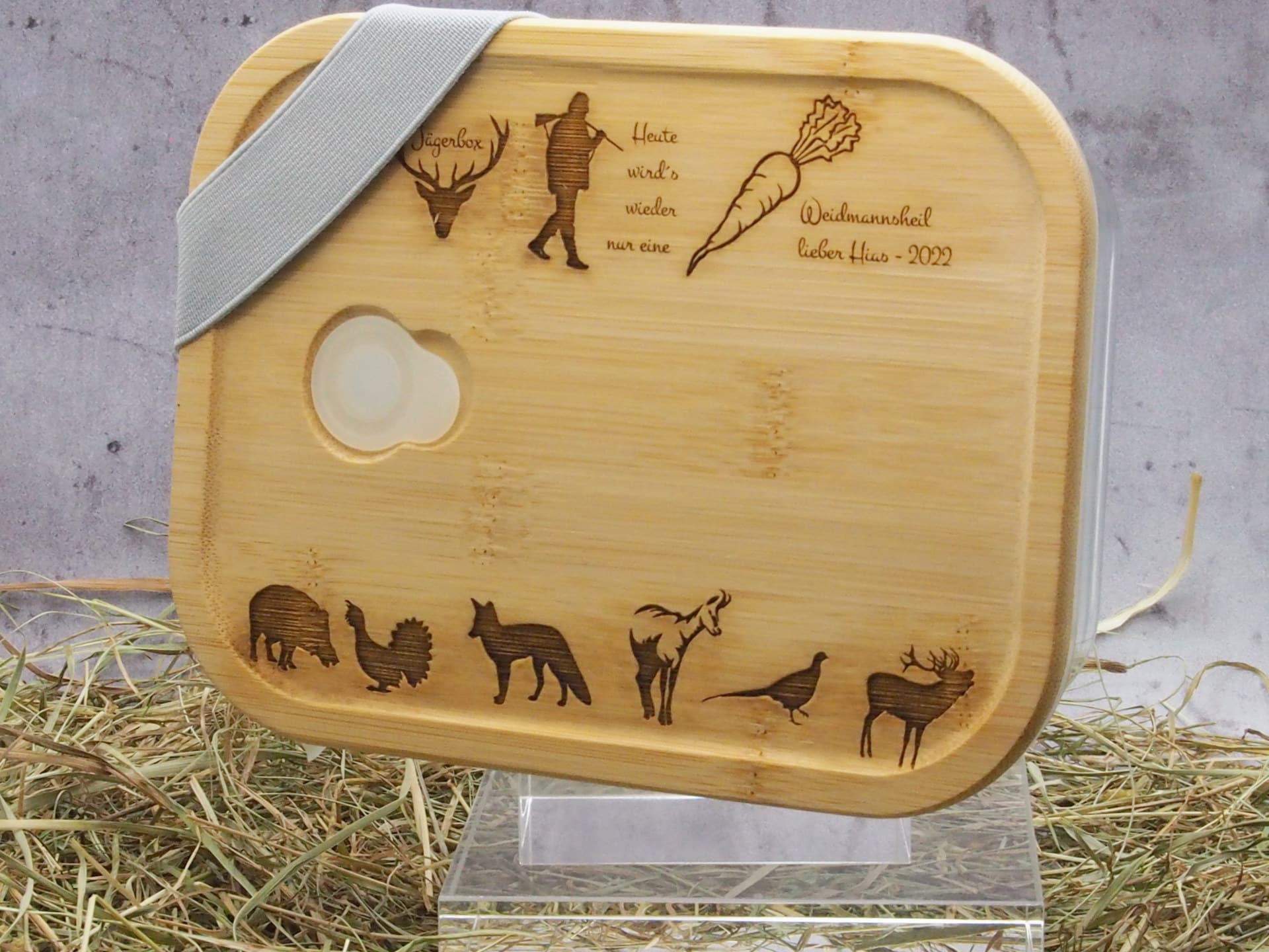 Jausenbox aus Borosilikatglas mit Bambusdeckel inkl. Wunschgravur